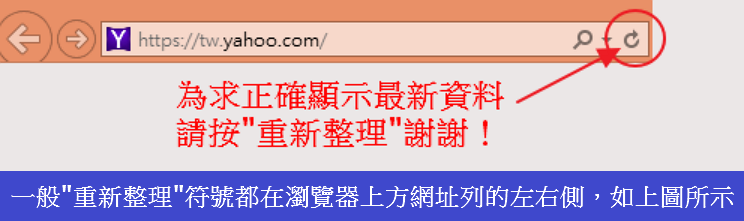 為正確顯示最新資料，請按"重新整理"。